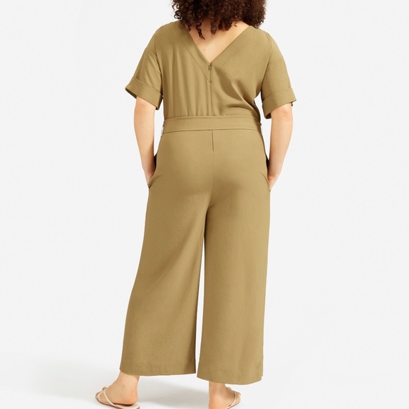 everlane - The Japanese GoWeave Short-Sleeve Olive Green Jumpsuit - 12 / Large - Picture 2 of 2